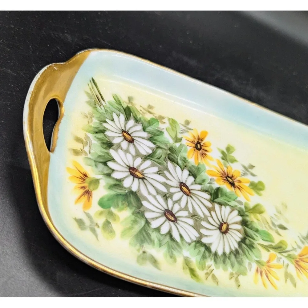 Vintage Porcelain Serving Tray‎ Hand Painted Floral Flower Daisy 17